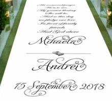 Load image into Gallery viewer, Personalised wedding aisle runner an answered prayer in view of friends and family and god above
