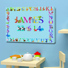 Load image into Gallery viewer, Animal Alphabet Child blue Canvas Capital Letters Bedroom Nursery Birth christening Gift
