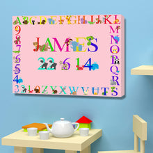 Load image into Gallery viewer, Animal Alphabet Child pink Canvas Capital Letters Bedroom Nursery Birth christening Gift
