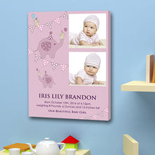 Load image into Gallery viewer, Pink baby boy birth announcement 2 images date weight gift canvas christening birth 
