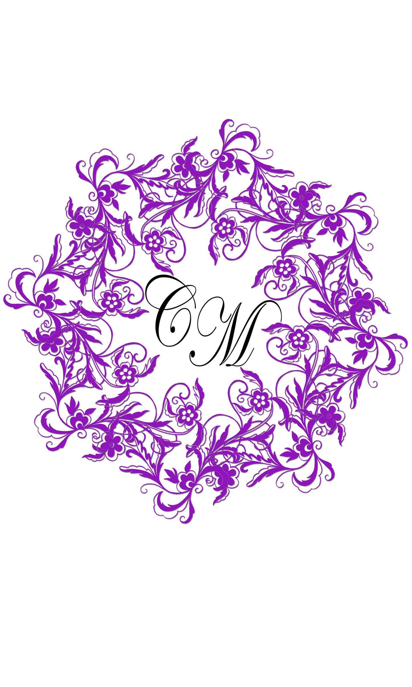 Wedding aisle runner floral purple insitial personalised circle