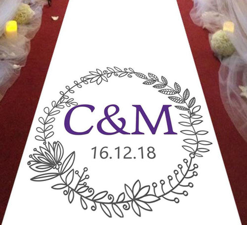 personalised wedding aisle runner floral initials of bride and groom