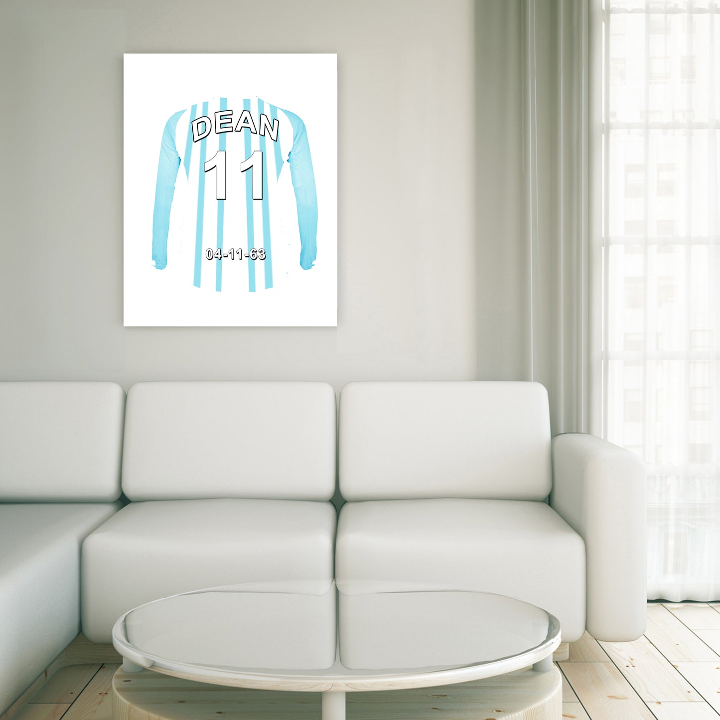Huddersfield blue and white personalised football shirt canvas