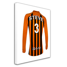 Load image into Gallery viewer, Hull gold and black personalised football shirt canvas
