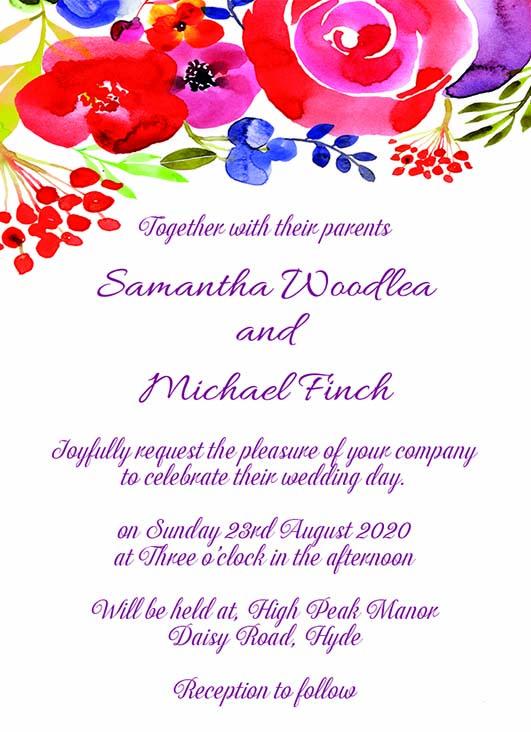 Wedding invitation personalised created to order watercolour poppy design day invite evening invitation