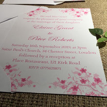 Load image into Gallery viewer, Wedding invitation personalised created to order spring blossom day invite evening invitation
