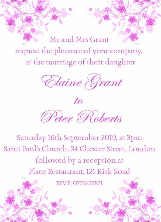 Wedding invitation personalised created to order spring blossom day invite evening invitation