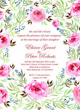 Load image into Gallery viewer, Wedding invitation personalised created to order watercolour pastel roses day invite evening invitation
