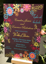 Load image into Gallery viewer, Wedding invitation personalised created to order psycheledic day invite evening invitation
