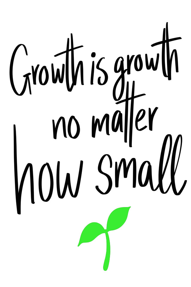 "Growth is Growth No Matter How Small" is an uplifting inspirational quote. Printed on high quality poster paper. choose to have a picture frame option or a canvas framed option. Text and background colours can also be changed on request. (the standard option is black print on a white background)