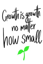 Load image into Gallery viewer, &quot;Growth is Growth No Matter How Small&quot; is an uplifting inspirational quote. Printed on high quality poster paper. choose to have a picture frame option or a canvas framed option. Text and background colours can also be changed on request. (the standard option is black print on a white background)
