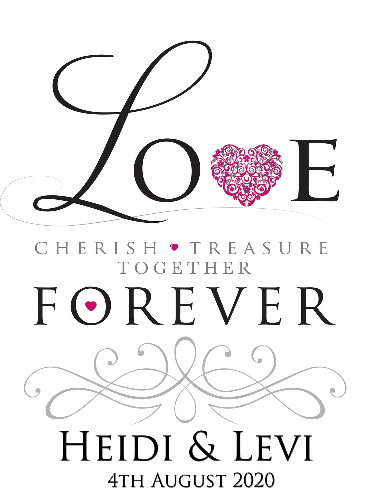 Personalised Aisle runner LOVE treasure forever cherish pink heart bride and groom