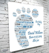 Load image into Gallery viewer, Baby foot text art birth christening gift
