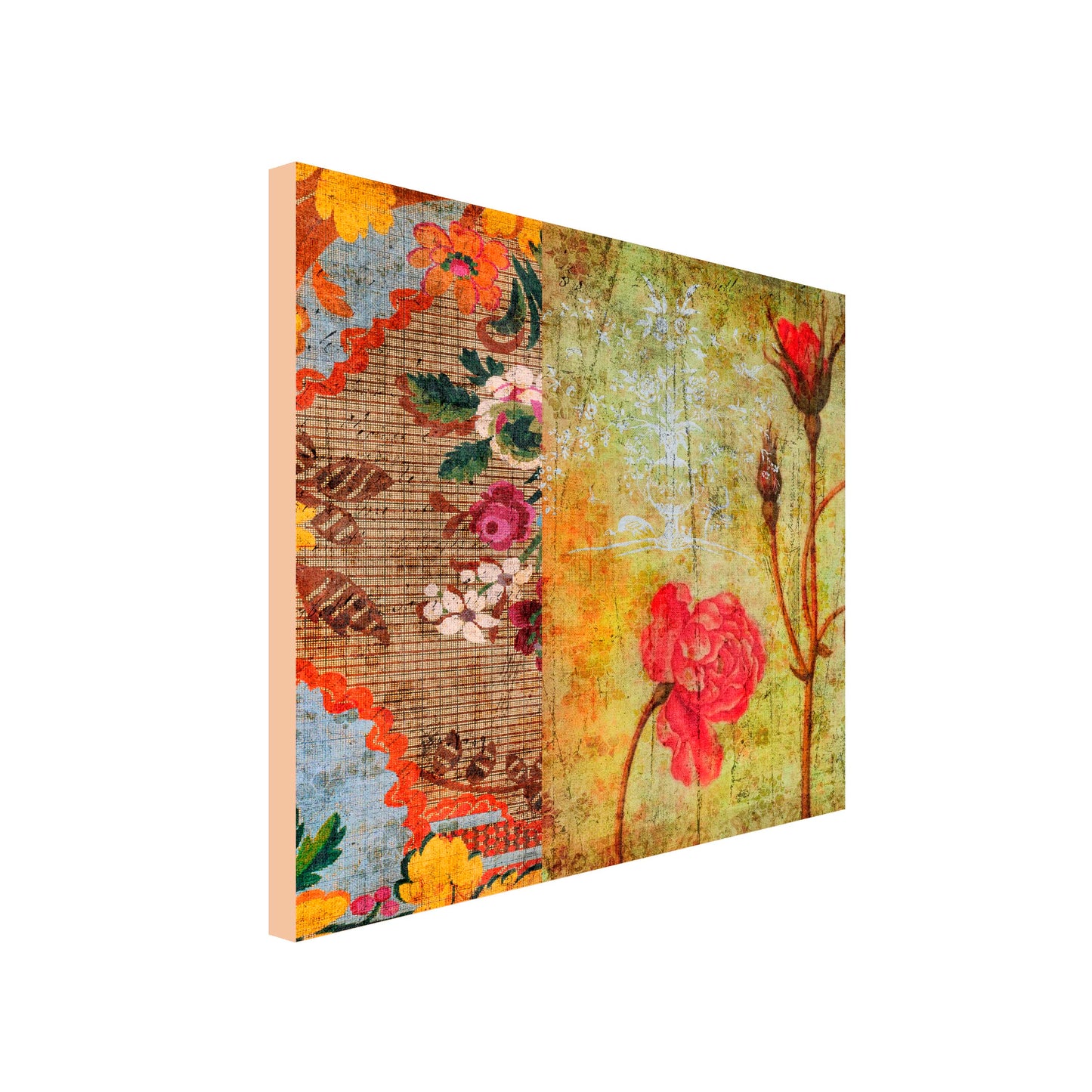 Square Canvas Art of vintage rose print in red and natural colours