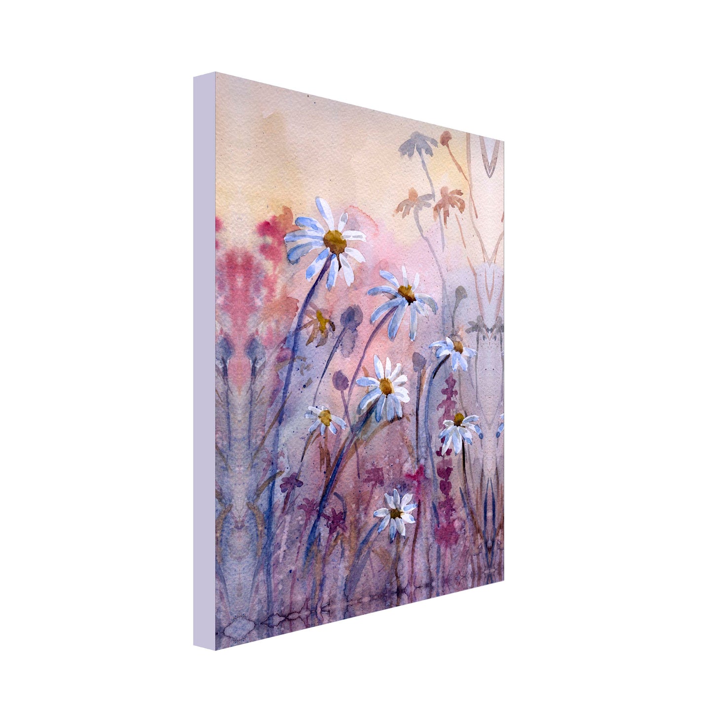 Portrait Art Canvas of pastel coloured watercolour painted daisies in fields
