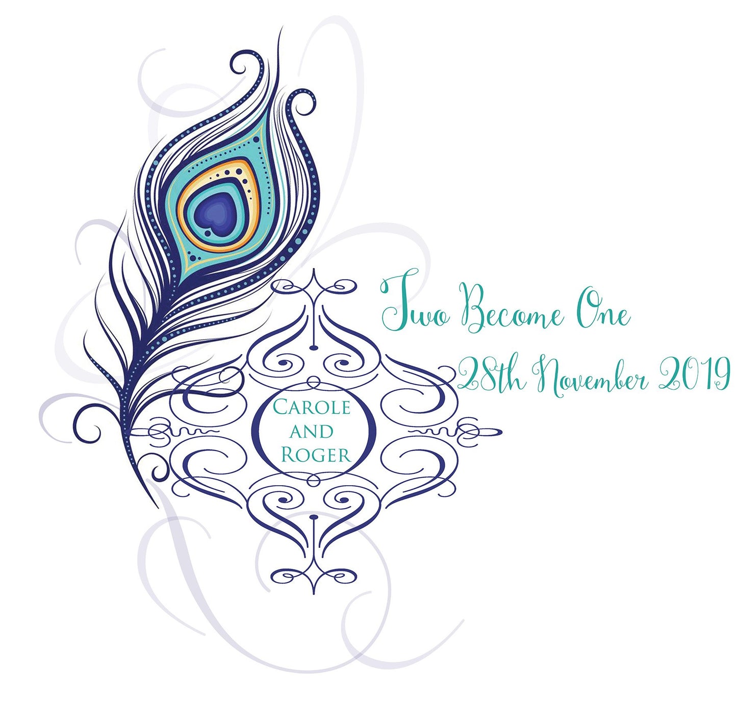 Wedding Aisle runner personalised peacock theme bride and groom date of wedding