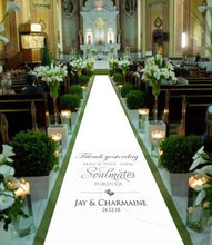 Load image into Gallery viewer, personalised wedding aisle runner soulmates forever weddings theme
