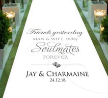 Load image into Gallery viewer, personalised wedding aisle runner soulmates forever weddings theme
