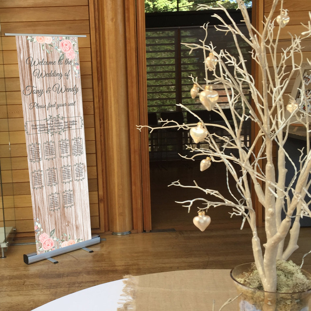 Wedding Table Plan - Wedding  Seating Plan - Flowers & Wood  - Roll Up Banner