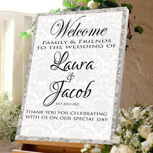 Wedding welcome sign wedding celebration bride and Groom Damask