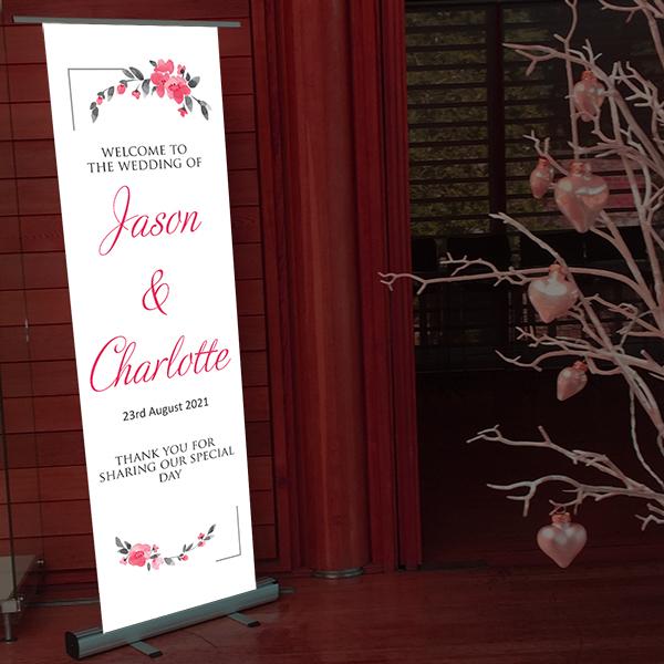 Welcome to our wedding simple flowers pop up banner
