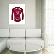 Load image into Gallery viewer, West Ham  claret and white personalised football shirt canvas
