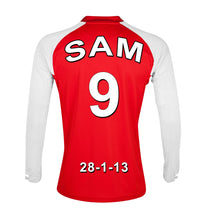 Load image into Gallery viewer, Arsenal red and white  personalised football shirt canvas
