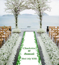 Load image into Gallery viewer, personalised wedding Aisle Runner leaf border printed throughout aisle runner

