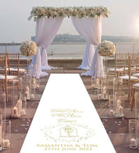 Load image into Gallery viewer, personalised wedding aisle runner simple enchanted rose beauty and the beast tale as old as time
