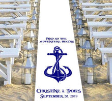 Load image into Gallery viewer, nautical themed wedding aisle runner personalised biggest adventure
