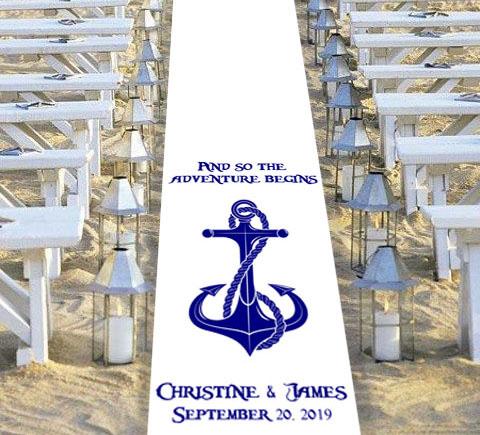 nautical themed wedding aisle runner personalised biggest adventure