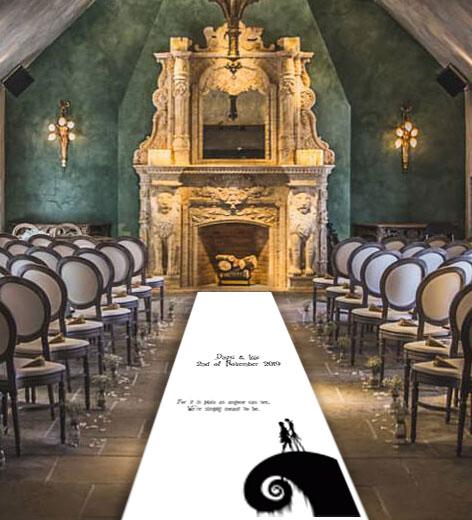 personalised wedding aisle runner nightmare before christmas classic quote "for it is plain as anyone can ssee, we're simply meant to be"