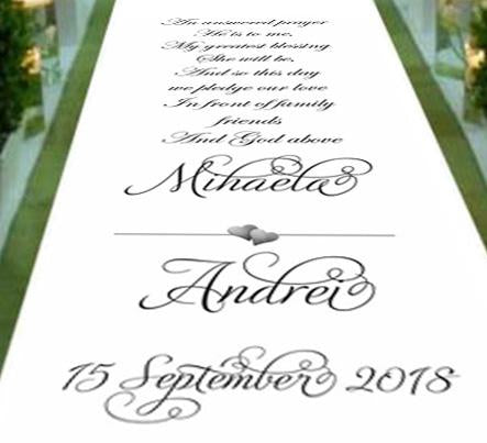 Personalised wedding aisle runner an answered prayer in view of friends and family and god above