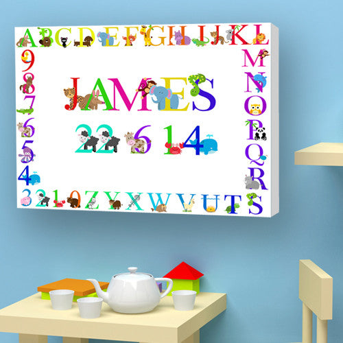 Animal Alphabet Child white Canvas Capital Letters Bedroom Nursery Birth christening Gift