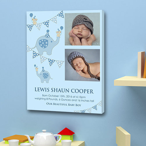 Blue baby boy birth announcement 2 images date weight gift canvas christening birth 
