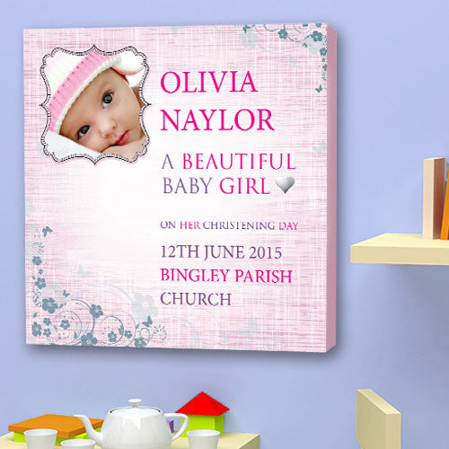 Christening Canvas gift girl baby girl personalised birth