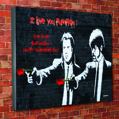 Banksy pulp fiction personalised Banksy Canvas red roses valentines