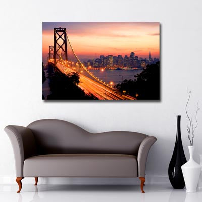 city art san francisco bay bridge sunset