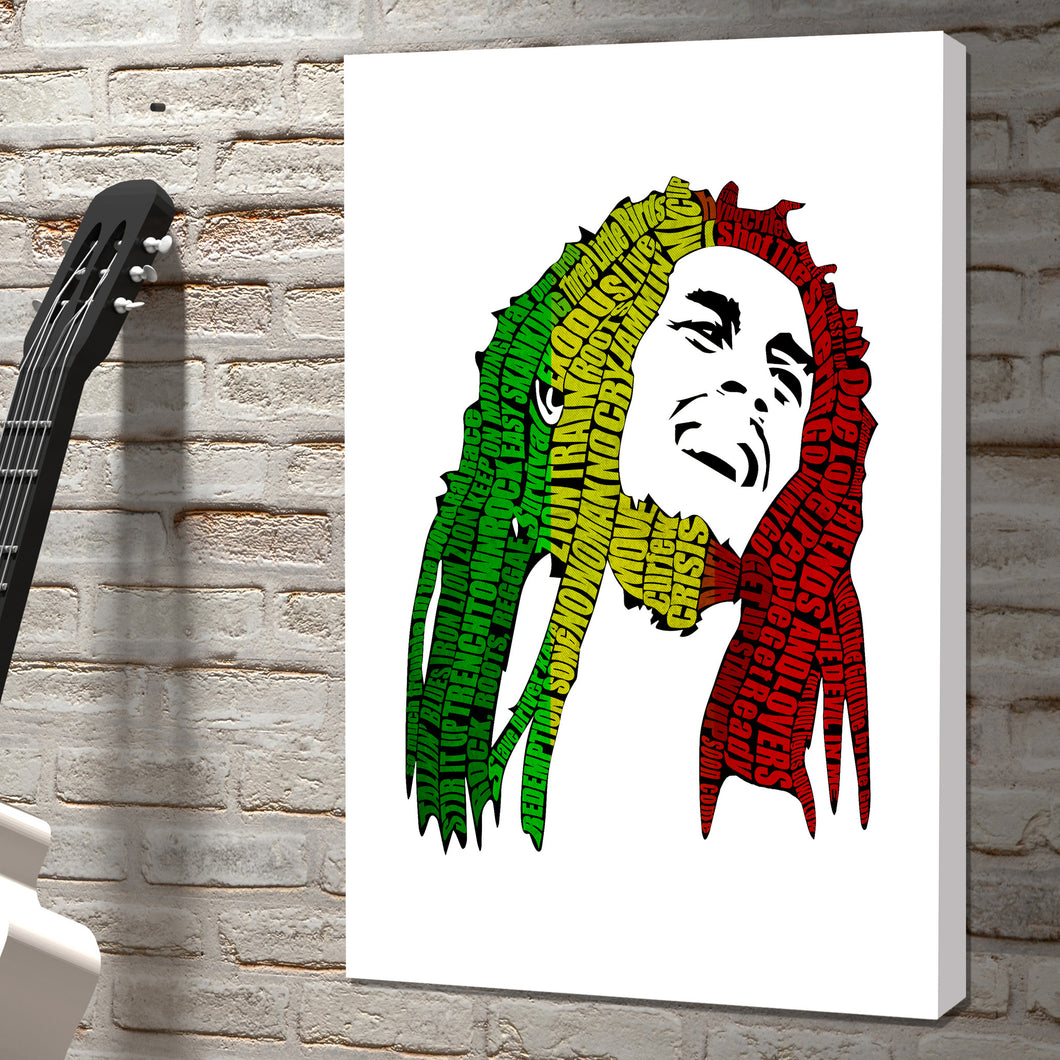 Bob Marley Raggae rock icon word art canvas