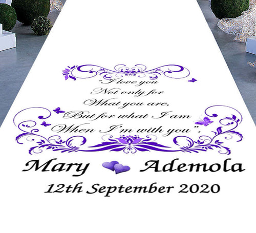 personalised wedding aisle runner Butterfly theme 