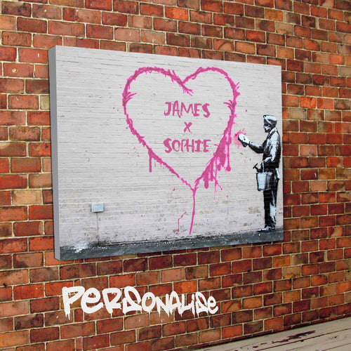 Banksy personalised heart valentines canvas