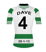 Load image into Gallery viewer, Celtic green and white  personalised football shirt canvas

