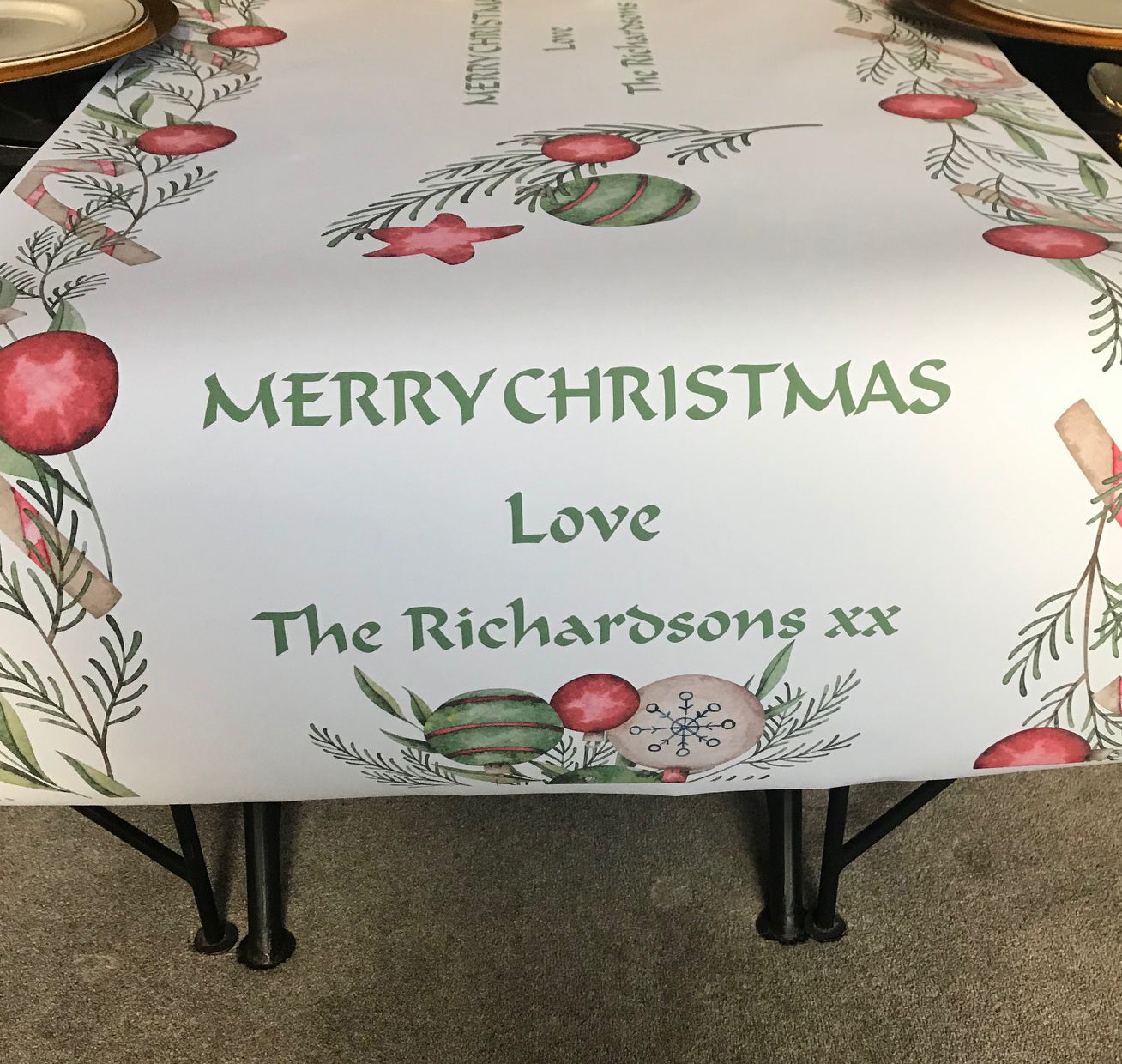 Christmas Table Runner personalised runner christmas dinner table baubles stars