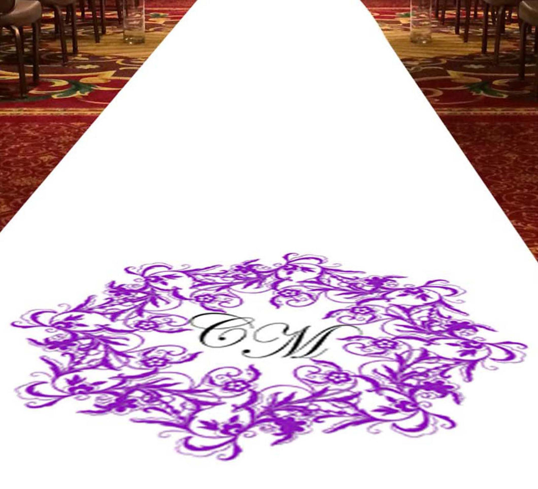 Wedding aisle runner floral purple insitial personalised circle 