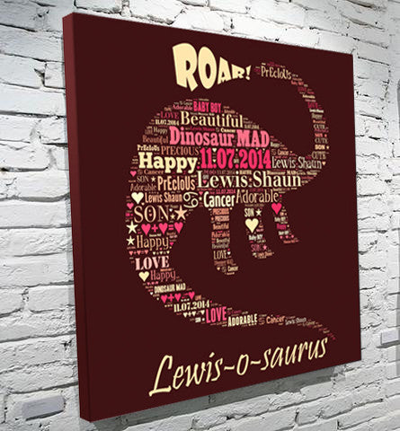 Dinosaur text montage personalised word art canvas gift 