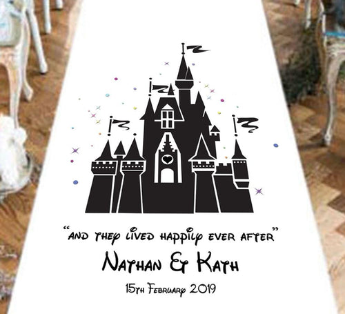 wedding aisle runner personalised disney fairy castle theme 