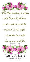 Load image into Gallery viewer, personalised wedding aisle runner ephesians 5 V31 bible reading for weddings theme
