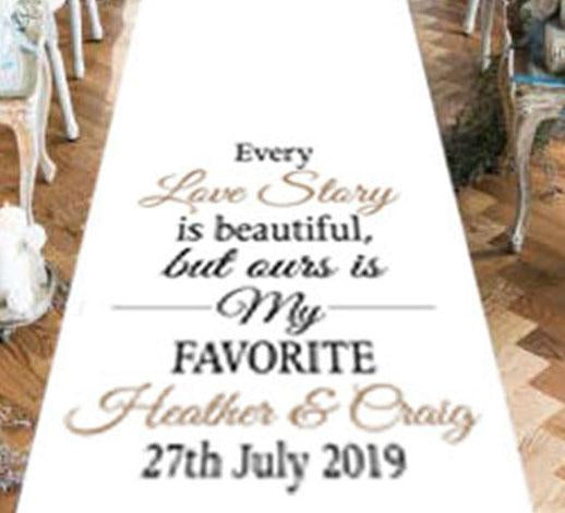 wedding aisle runner personalised love story