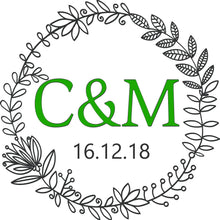 Load image into Gallery viewer, personalised wedding aisle runner floral initials of bride and groom green
