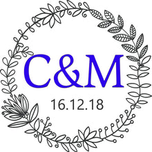 Load image into Gallery viewer, personalised wedding aisle runner floral initials of bride and groom purple
